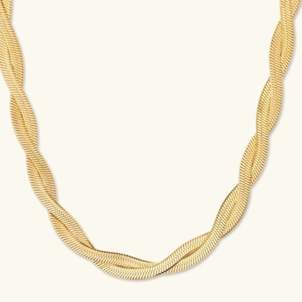 Gold Herringbone Twist Necklace Waterproof Necklace Gorgeous Layering Necklace - Picture 7 of 15